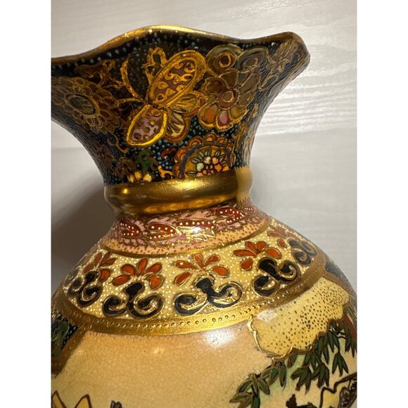 Vintage Satsuma Vase Intricate Gold Detailing Hand Painted Oriental Scene 11.75" - Picture 11 of 13